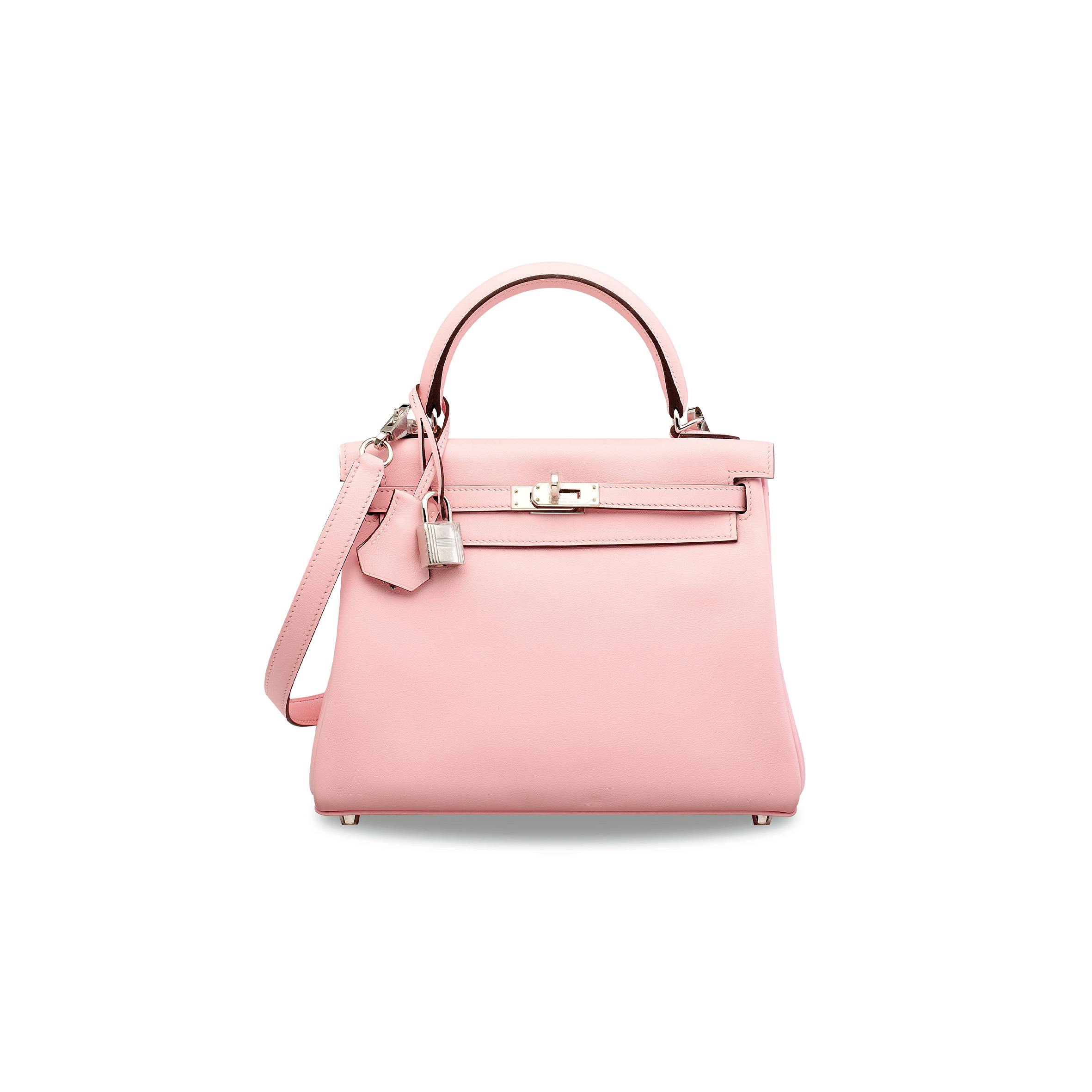 HERMÈS MASTER A ROSE SAKURA SWIFT LEATHER RETOURNÉ KELLY 25 WITH PALLADIUM HARDWARE (25*17*7cm) 